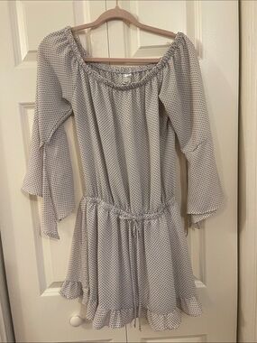 Off-Shoulder White Polka Dot Mini Dress with Built in Romper